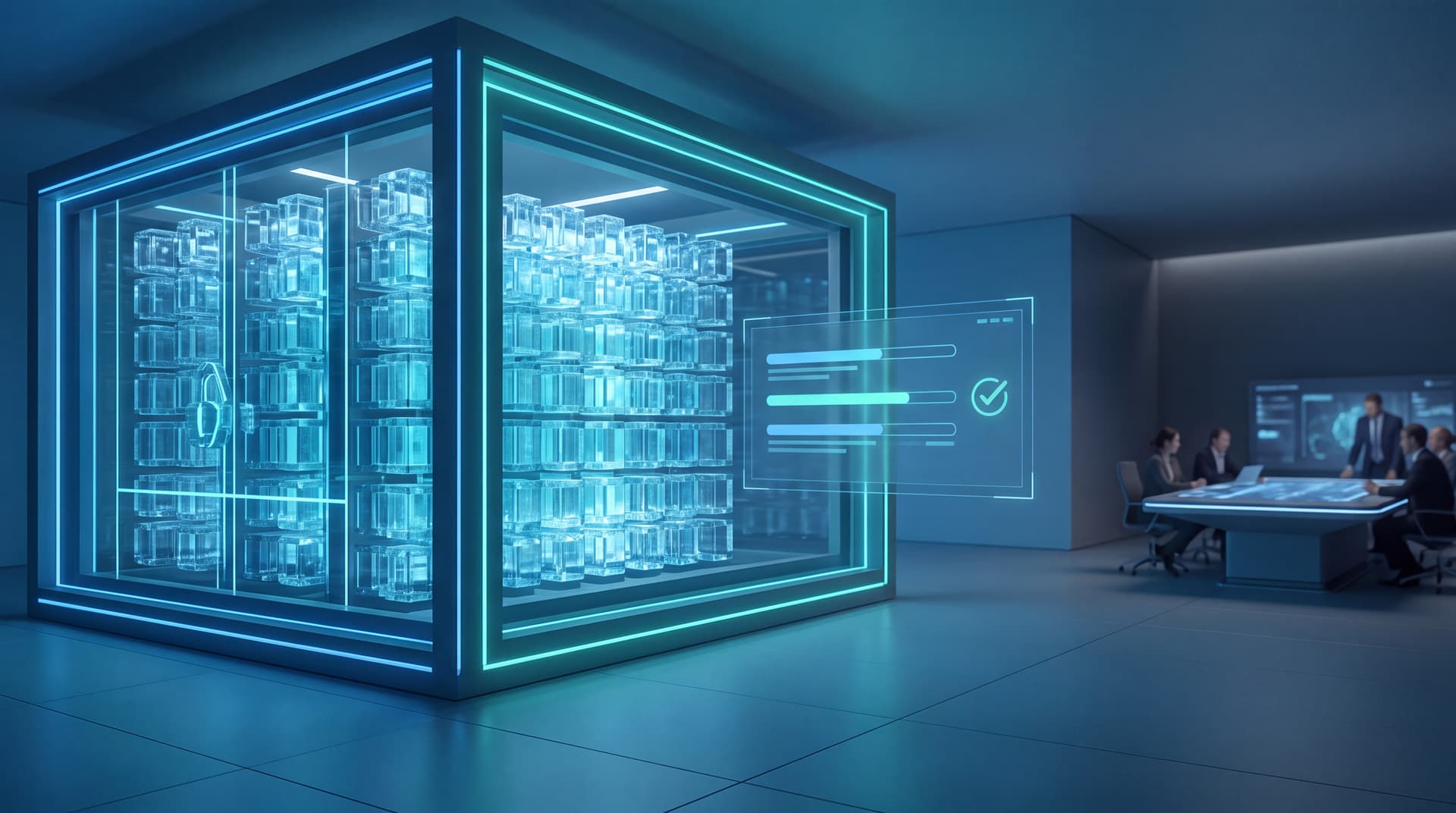 A modern data resilience vault conceptual illustration with glowing secure storage blocks.